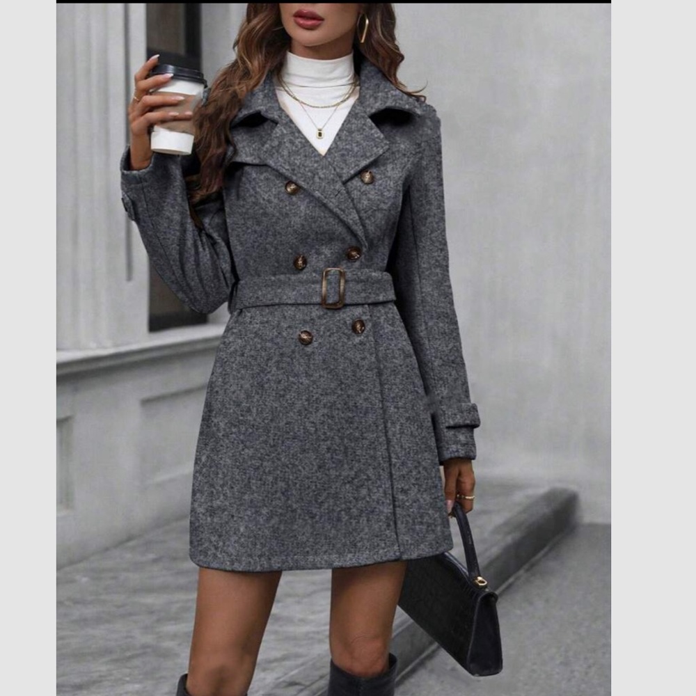Luxe blue cozy double breasted coat - Picture 6 of 10